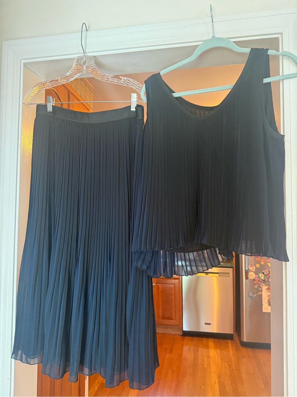Veronika Maine Black Pleated Midi Skirt and Sleeveless Top Set